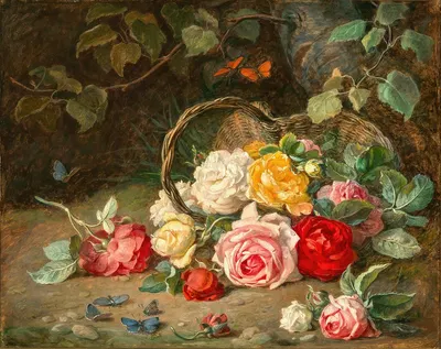 Roses in a Basket by Йозеф Нойгебауэр — digital art print download