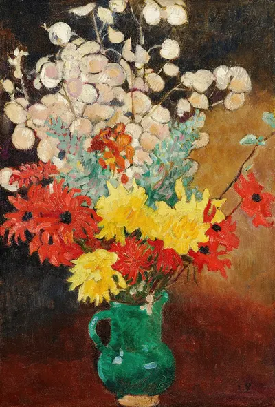 Cruche verte, dahlias et fleurs by Louis Valtat, 1929 — digital art print download