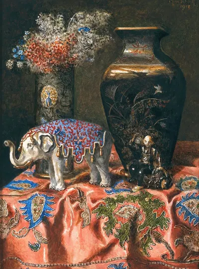 Still Life with a Japanese Vase and an Elephant by Max Schödl, 1917 — digital art print download