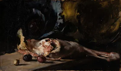 Still life with a leg of lamb and cabbage by Oscar Björck, 1883 — digital art print download