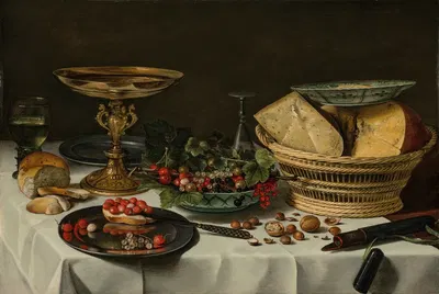 Strawberries, currants and bread on a pewter platter by Pieter Claesz — digital art print download