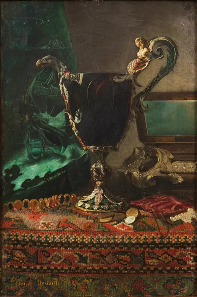 Still life with the hard stone ewer by Blaise-Alexandre Desgoffe, 1857 — digital art print download
