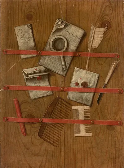 Trompe l'œil au journal, aux lettres et aux peignes by Эдвард Коллиер — digital art print download