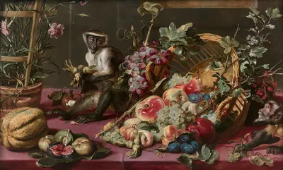 Singes près d’une corbeille de fruits by Франс Снайдерс — digital art print download