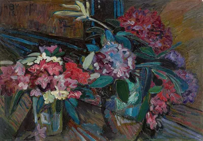 Blumenstilleben mit Rhododendron by Генрих Фогелер, 1918 — digital art print download