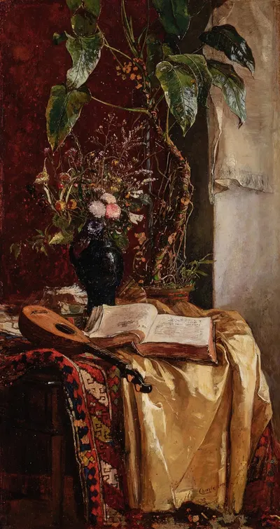 Still Life with Lute by Уго Шарлемон, 1879 — digital art print download