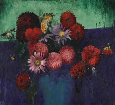 Still Life, Dahlias and Daisies in a Blue Vase by Марк Гертлер, 1927 — digital art print download