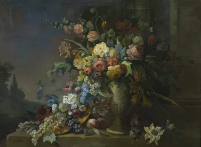 Still Life with Flowers and Fruit by Макс Карлье — digital art print download