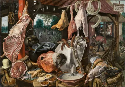 A Meat Stall with the Holy Family Giving Alms (The Butcher’s Stall) by Питер Аертсен, 1551 — digital art print download