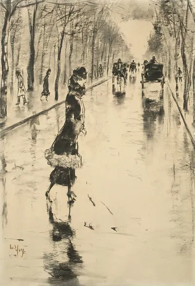 Straßenszene im Berliner Tiergarten mit Dame by Лессер Ури — digital art print download