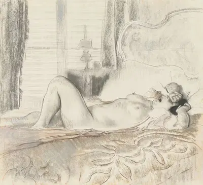 A Female Nude Awakening From Sleep by Louis Legrand, 1910 — digital art print download