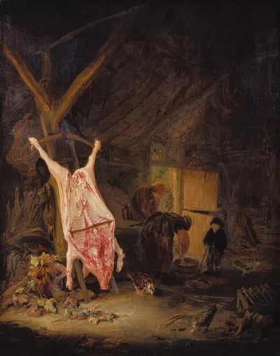 Slaughtered Pig in a Barn by Адриан ван Остаде, 1643 — digital art print download