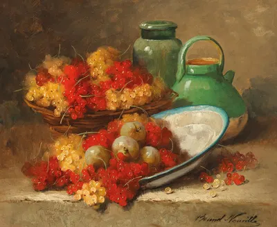 Still life with currant and a green pitcher by Артур-Алфред Брунель де Нёвиль — digital art print download