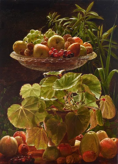 Fruit and Plants with a Crystal Bowl by Фердинанд Рихардт — digital art print download
