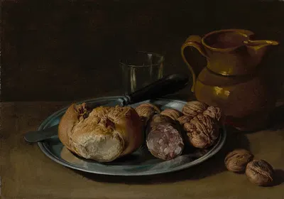 Still Life with Bread, Salami, and Nuts by Джакомо Черути — digital art print download