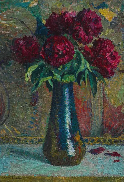 Pivoines rouges dans un vase Dalpayrat by Анри Мартен — digital art print download
