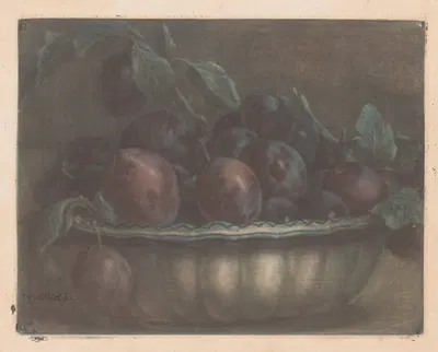 Bowl with plums by Жак Фабиен Готье д'Аготи, 1741 — digital art print download