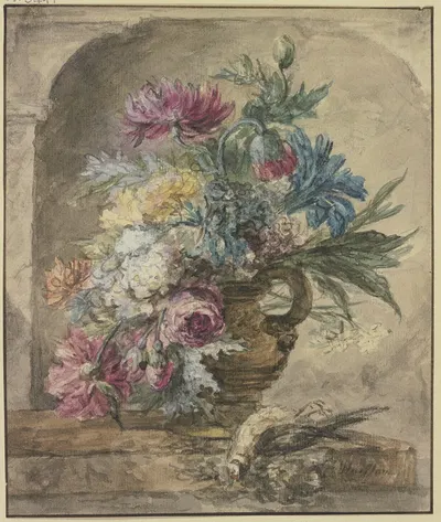 Blumenbouquet, dabei ein toter Vogel by Ян ван Хёйсум — digital art print download