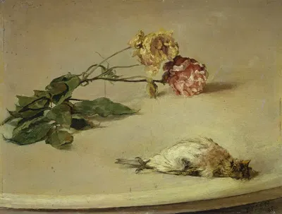 Dead Bird and Two Roses on a Table Board by Louis Eysen, 1882 — digital art print download