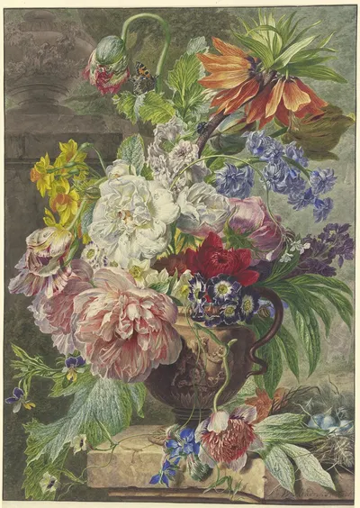 Still Life with Bouquet of Flowers and Bird’s Nest by Уибранд Хендрикс, 1780 — digital art print download