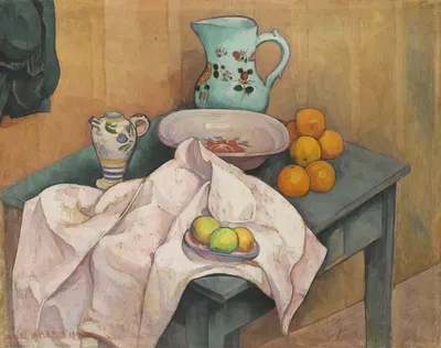 Nature morte au pichet et aux fruits sur une serviette deployée by Эмиль Бернар, 1890 — digital art print download