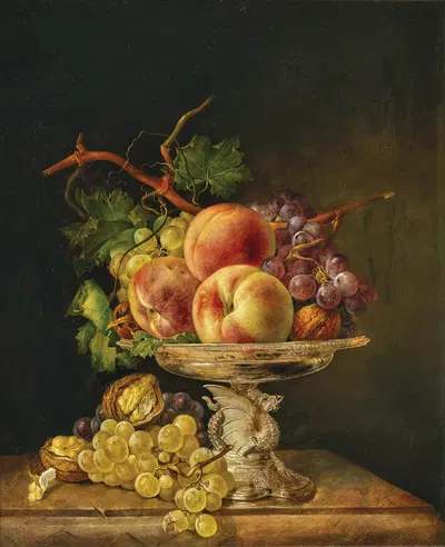 Fruit Still Life in a Silver Centrepiece Bowl by Franz Xaver Petter, 1850 — digital art print download