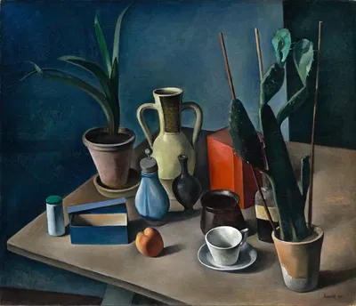 Grosses Stilleben mit Krügen und roter Teedose by Alexander Kanoldt, 1922 — digital art print download