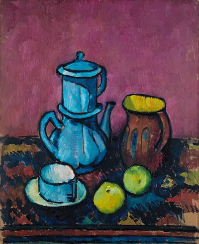 Still life with coffee tableware and apples by Alexander Kanoldt — digital art print download