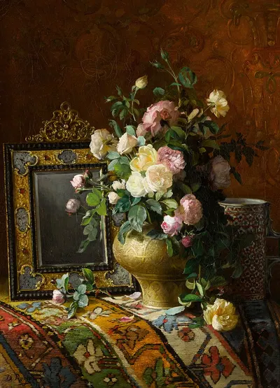 Nature morte au bouquet des roses dans une vase ottomane by Dominique Hubert Rozier — digital art print download