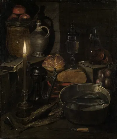 Vorratskammer bei Kerzenlicht by Георг Флегель, 1633 — digital art print download