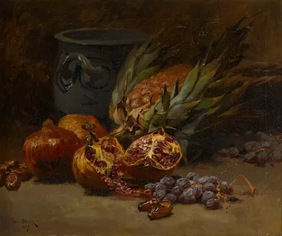 A still life with pomegranates and pineapple by Анри Сентен, 1887 — digital art print download