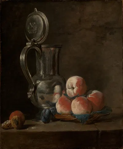 Still life with pewter jug ​​and peaches by Жан Симон Шарден — digital art print download