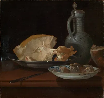 Frühstücksstillleben mit Kalbsbraten und Wurst by Юстус Юнкер — digital art print download