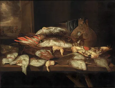 Still Life with Halibut and other Fish by Авраам ван Бейерен — digital art print download