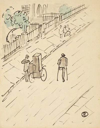London street with organ grinder by Рэймонд Макинтайр — digital art print download
