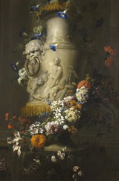 Marble Vase with Garland of Flowers by Jean-Baptiste Monnoyer — digital art print download
