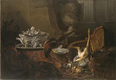 Still Life with Dead Game and a Silver Tureen on a Turkish Carpet by Jean-Baptiste Oudry, 1738 — digital art print download