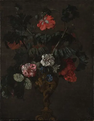 Flowers in a Sculptured Vase by Johann Daniel Preissler — digital art print download