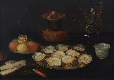 Oysters on a pewter dish, a Wanli porcelain bowl, three façon-de-Venise wine glasses, oranges, lemons by Osias Beert the…