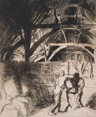Filling sacks by Сэр Джордж Клаусен, 1912 — digital art print download