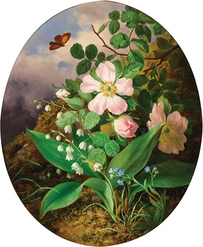 Still Life with Lily of the Valley, Pansies and Wildroses by Josef Lauer — digital art print download