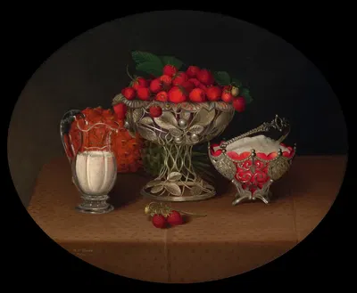 Still Life with Strawberries by Ханна Браун Скиле, 1863 — digital art print download
