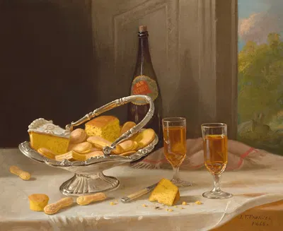 Still Life with Silver Cake Basket by Джон Ф. Фрэнсис, 1866 — digital art print download