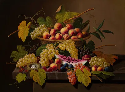 Still Life with a Basket of Fruit by Severin Roesen — digital art print download