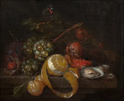 Composition with lemon, grapes and oysters by Cornelis de Heem — digital art print download