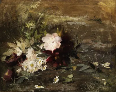 Seerosen bloemen en Margrieten op de wal by Жерардина Якова ван де Санд Бахуйзен — digital art print download