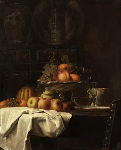 Still life with peaches and grapes by Жерардина Якова ван де Санд Бахуйзен — digital art print download