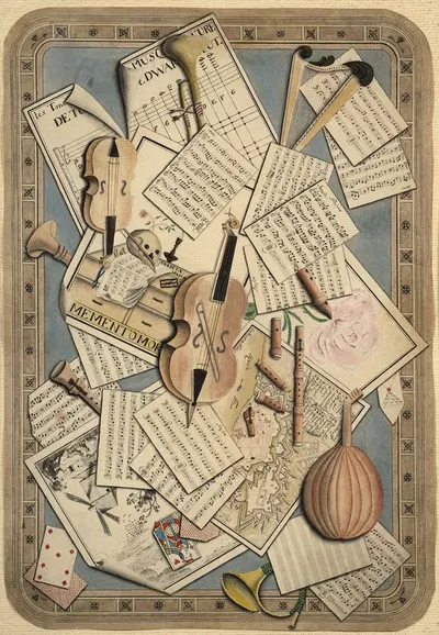 Trompe l'œil of music instruments and scores by Немецкая школа — digital art print download