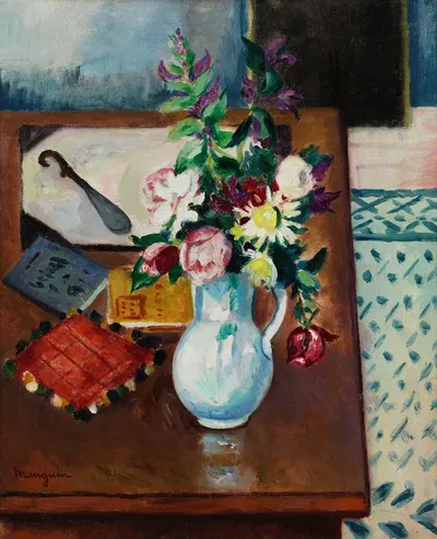 Coin de table, fleurs roses by Анри Мангин — digital art print download