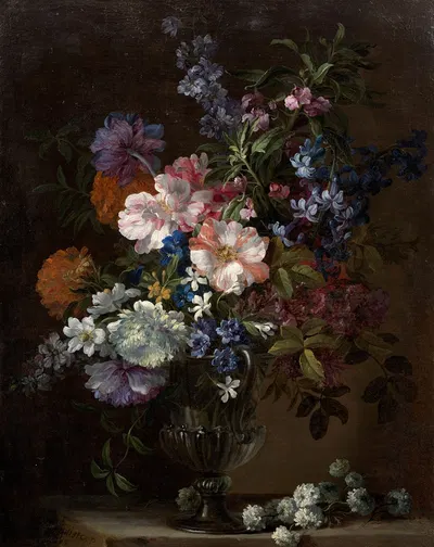 Vase de fleurs sur un entablement by Jean-Baptiste Monnoyer — digital art print download